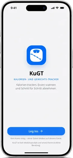 KuGT Startbildschirm mit App-Icon und Leg-los-Button